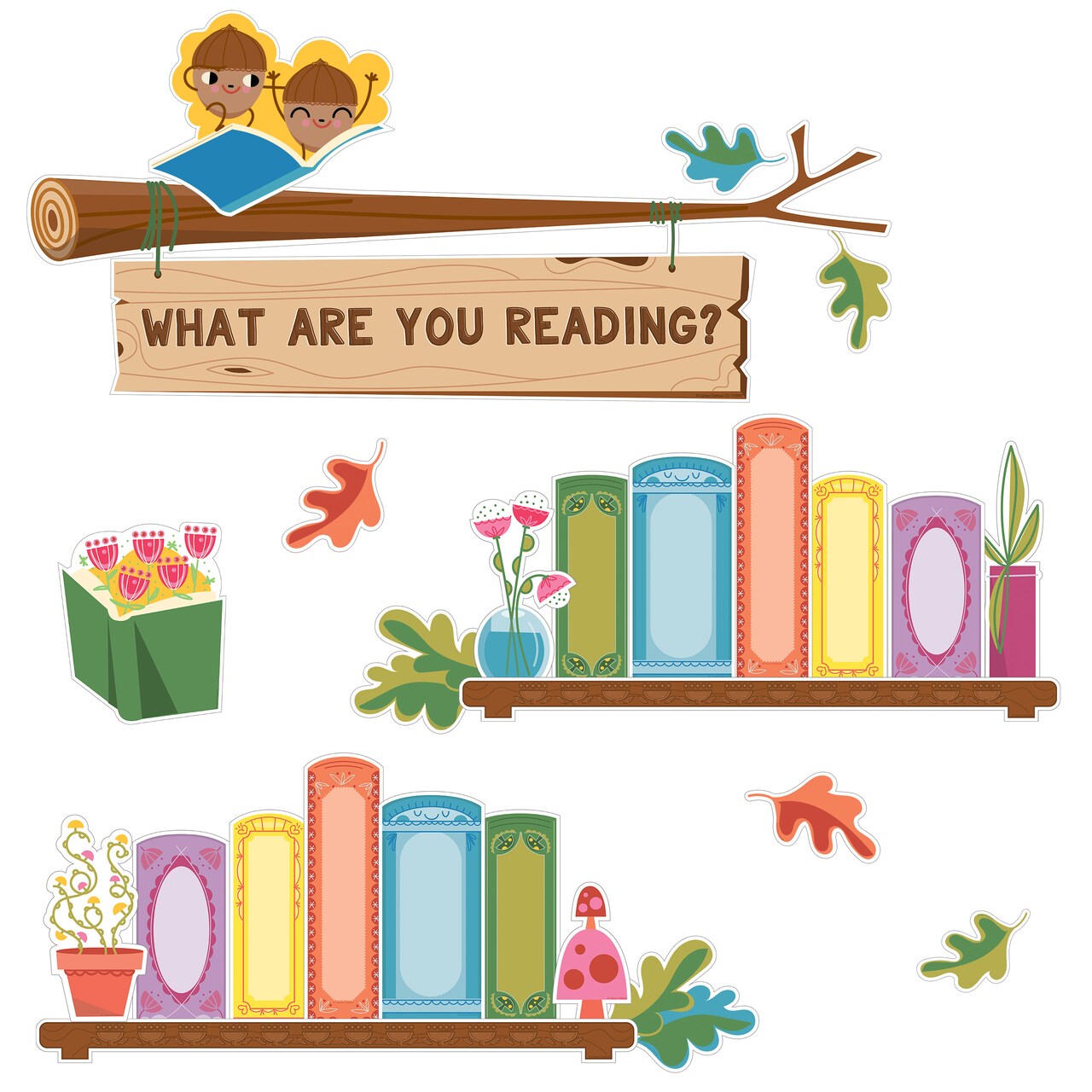 Carson Dellosa What Are You Reading 68-Piece Prepunched Bulletin Board Set, Dry-Erase Book Accents, Highlight Classroom Reads, Fairy Tale Forest Theme Decorations for Homeschool and Classroom Decor